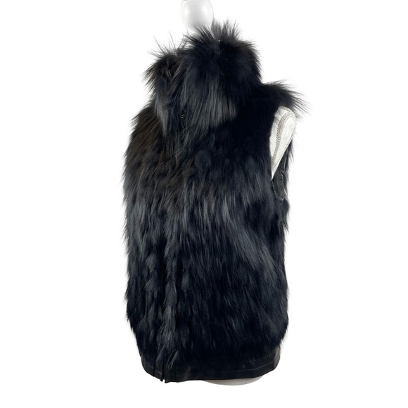 BLACK SILVER FOX VEST W/ LEATHER - Picture 2 of 8